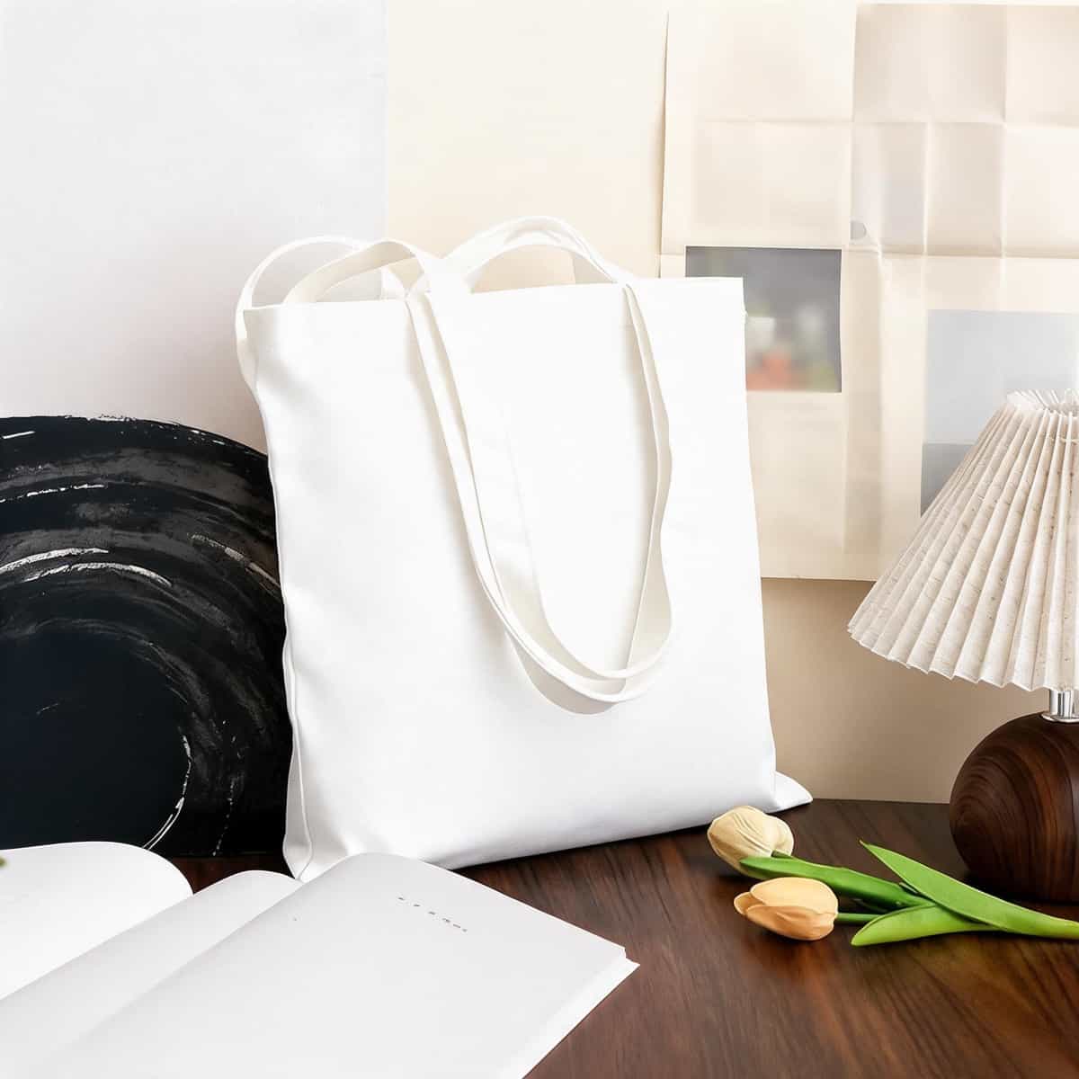 Ribbon-Handle Canvas Tote — 12 oz Promotional Shopper