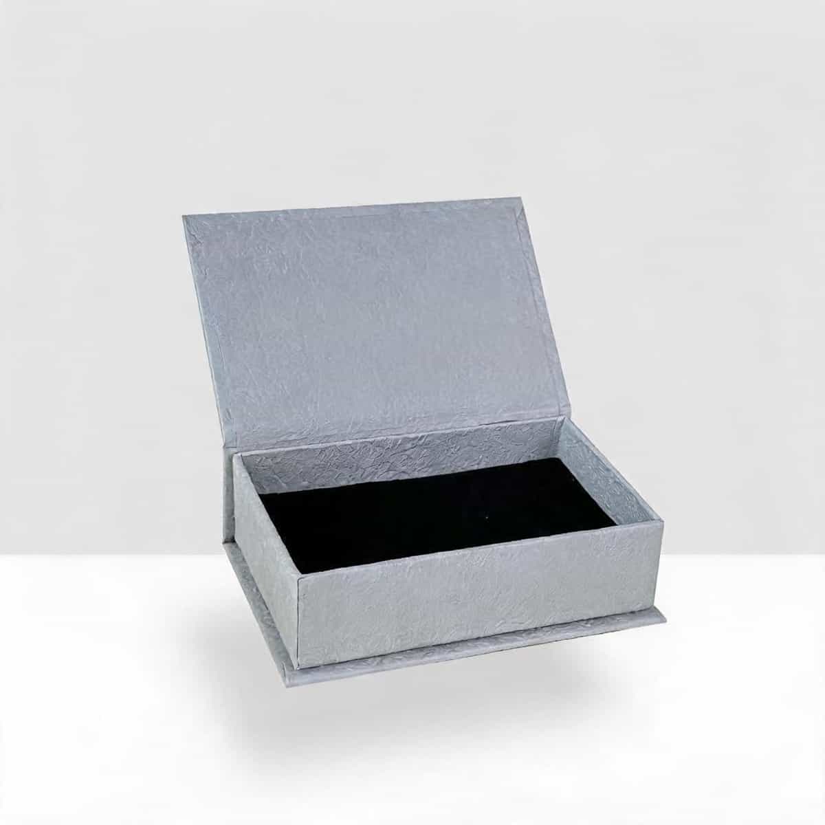 Slim Book-Style Jewelry Box —  Textured Paper Case