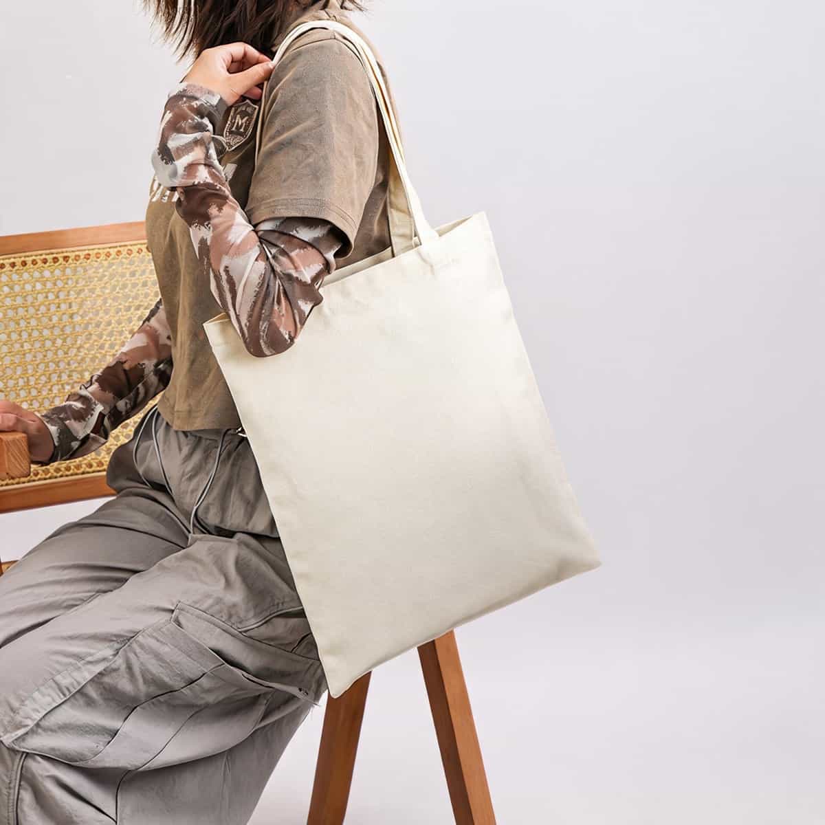 Ribbon-Handle Canvas Tote — 12 oz Promotional Shopper