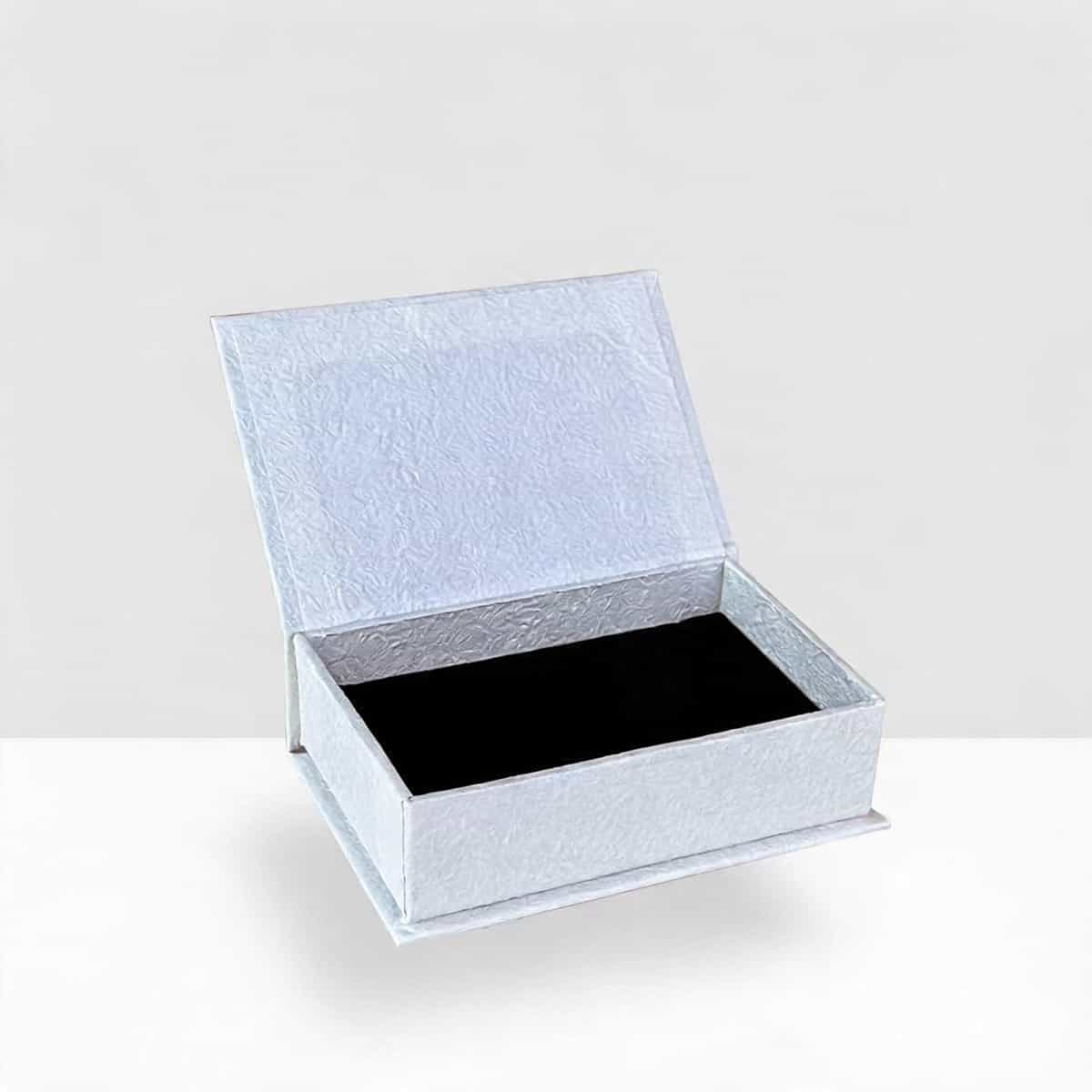 Slim Book-Style Jewelry Box —  Textured Paper Case